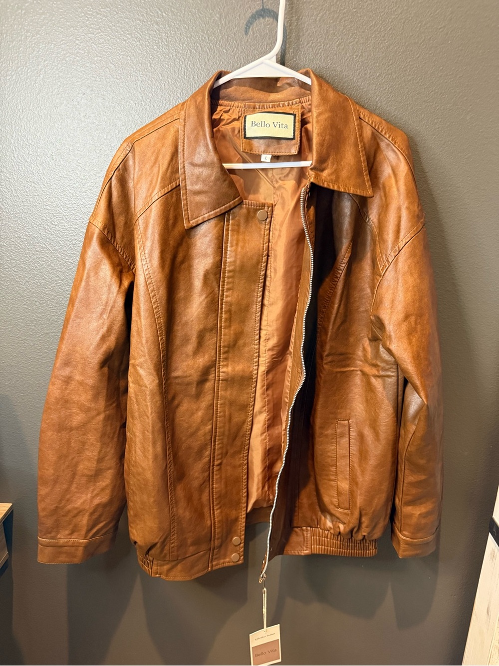 Bella Vita Men's Cognac Leather Bomber Jacket
